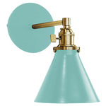 Uno Straight Arm Narrow Cone Wall Sconce - Brushed Brass / Sea Green