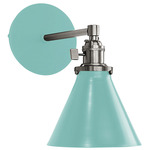Uno Straight Arm Narrow Cone Wall Sconce - Brushed Nickel / Sea Green