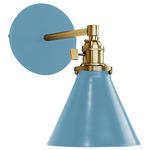 Uno Straight Arm Narrow Cone Wall Sconce - Brushed Brass / Light Blue