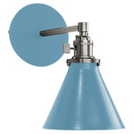 Uno Straight Arm Narrow Cone Wall Sconce - Brushed Nickel / Light Blue