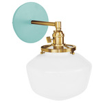 Uno Straight Arm Schoolhouse Wall Sconce - Brushed Brass / Sea Green