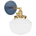 Uno Straight Arm Schoolhouse Wall Sconce - Brushed Brass / Navy