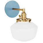 Uno Straight Arm Schoolhouse Wall Sconce - Brushed Brass / Light Blue