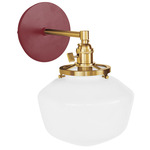 Uno Straight Arm Schoolhouse Wall Sconce - Brushed Brass / Barn Red