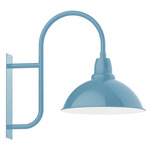Cafe Curved Arm Outdoor Wall Light - Light Blue / White