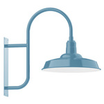 Warehouse Curved Arm Outdoor Wall Light - Light Blue
