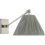 Wimberley Swing Arm Wall Light - Polished Nickel / Blue Linen Pleated