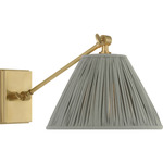 Wimberley Swing Arm Wall Light - Soft Brass / Blue Linen Pleated