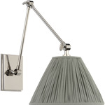 Wimberley Double Swing Arm Wall Light - Polished Nickel / Blue Linen Pleated
