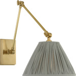 Wimberley Double Swing Arm Wall Light - Soft Brass / Blue Linen Pleated
