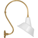 Academy Outdoor Larrabee Tilted Bowers Shade Wall Light - Hand-Rubbed Antique Brass / White