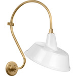 Academy Outdoor Larrabee Tilted Bowers Shade Wall Light - Hand-Rubbed Antique Brass / White