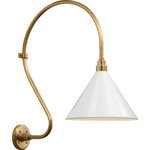 Academy Outdoor Larrabee 27in Savannah Conical Wall Light - Hand-Rubbed Antique Brass / White