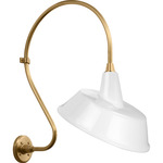 Academy Outdoor Larrabee 27in Tilted Bowers Shade Wall Light - Hand-Rubbed Antique Brass / White