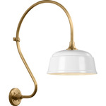 Academy Outdoor Larrabee 27in Rockhouse Shade Wall Light - Hand-Rubbed Antique Brass / White