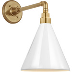 Academy Outdoor Mack Barn Savannah Conical Wall Light - Hand-Rubbed Antique Brass / White