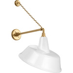 Academy Outdoor Anchored Mack Tilted Bowers Shade Wall Light - Hand-Rubbed Antique Brass / White