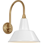 Academy Outdoor Arched 16in Mack Bowers Shade Wall Light - Hand-Rubbed Antique Brass / White