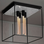 Caged 4.0 Square Ceiling Light - Satin Black / White Marble
