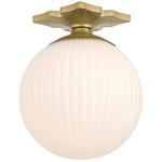 Orly Semi Flush Ceiling Light - Aged Brass / White