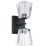Valentin Double Wall Sconce - Matte Black / Clear Pressed Glass