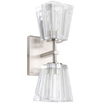 Valentin Double Wall Sconce - Brushed Nickel / Clear Pressed Glass