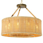 Bernardi Convertible Pendant / Semi Flush Ceiling - Vintage Brass / Rattan