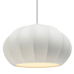 Radiance Oval Fluted Pendant w/ White Cord - Antique Brass / Bisque