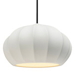 Radiance Oval Fluted Pendant w/ Black Cord - Polished Chrome / Bisque