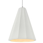 Radiance Fluted Tall Pendant w/ White Cord - Polished Chrome / Bisque