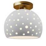 Perforated Globe Semi Flush Ceiling Light - Brushed Brass / Bisque