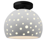 Perforated Globe Semi Flush Ceiling Light - Matte Black / Bisque