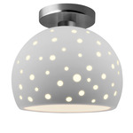 Perforated Globe Semi Flush Ceiling Light - Brushed Nickel / Bisque