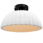 Radiance Pleated Dome Semi Flush Ceiling Light - Matte Black / Bisque