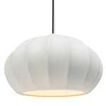 Radiance Oval Fluted Stem Pendant - Polished Chrome / Bisque