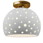 Perforated Globe Semi Flush Ceiling Light - Brushed Brass / Bisque
