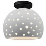 Perforated Globe Semi Flush Ceiling Light - Matte Black / Bisque