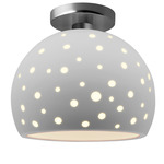 Perforated Globe Semi Flush Ceiling Light - Brushed Nickel / Bisque