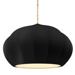 Radiance Oval Fluted Pendant w/ Beige Cord - Antique Brass / Carbon