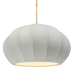 Radiance Oval Fluted Pendant w/ Beige Cord - Antique Brass / Matte White