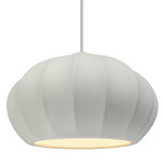Radiance Oval Fluted Pendant w/ White Cord - Antique Brass / Matte White