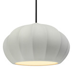 Radiance Oval Fluted Pendant w/ Black Cord - Polished Chrome / Matte White