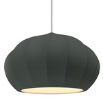 Radiance Oval Fluted Pendant w/ White Cord - Antique Brass / Pewter Green