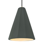 Radiance Fluted Tall Pendant w/ Black Cord - Antique Brass / Pewter Green
