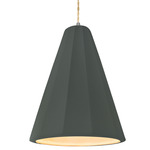 Radiance Fluted Tall Pendant w/ Beige Cord - Brushed Nickel / Pewter Green