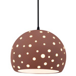 Perforated Globe Pendant w/ Black Cord - Matte Black / Canyon Clay