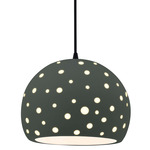 Perforated Globe Pendant w/ Black Cord - Matte Black / Pewter Green