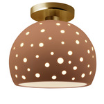 Perforated Globe Semi Flush Ceiling Light - Brushed Brass / Adobe