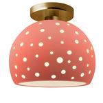 Perforated Globe Semi Flush Ceiling Light - Brushed Brass / Gloss Blush
