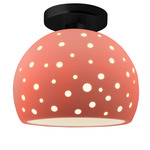 Perforated Globe Semi Flush Ceiling Light - Matte Black / Gloss Blush